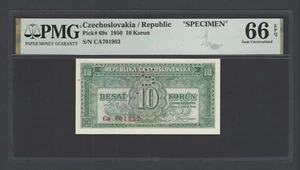 Czechoslovakia 10 Korun 1950 P69s "Specimen" Uncirculated Grade 66 Top Pop - Picture 1 of 2