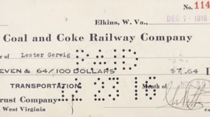 1910 Coal & Coke Railway Co Cancelled Check WV West Virginia Lester Gerwig - Picture 1 of 3