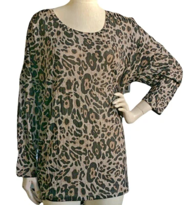 Calvin Klein Leopard Top w/ Gold Button Accent on Shoulders Plus Sz 1X #212J - image 1 of 4
