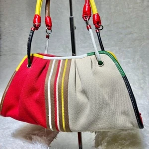 Bottega Veneta Shoulder Bag Multicolor Canvas Handbag Rare Used From Japan - Picture 1 of 10