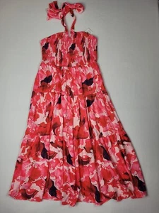 Womens Halter Tie Sleeveless Smocked Backless Cut Out Floral Maxi Dress XL - Picture 1 of 7