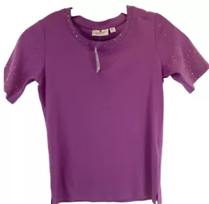 QUACKER FACTORY (QVC)Womens XSmall Violet Pullover W/Rhinestone Shirt NWTs (D36) - Picture 1 of 4