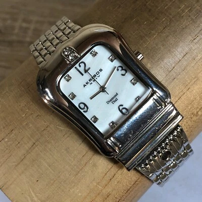 Akribos XXIV Ladies Diamond Silver Tone Mother of Pearl Quartz Watch 8 1/2" - Image 1 of 4