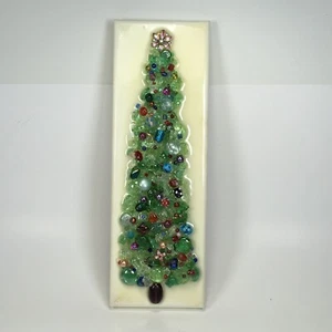 Handmade Crushed Hammered Glass Christmas Tree Beads 12” x 4”  - Picture 1 of 6