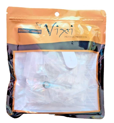 By Vixi Stiletto Medium Clear Nails And Nail File 600 Pcs