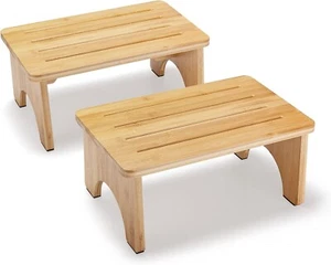 Set of 2 Bamboo Step Stools for Adults and Kids up to 300 lbs - Picture 1 of 10