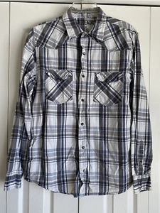 Reclaim Button- up Shirt Men's Black Pearl Snap Long Sleeve Cowboy Plaid Sz Med - Picture 1 of 3