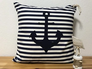 1x Maritime Kissenhülle,Landhausstil Kissenbezug,Anker blau/weiß gestreift 40x40 - Bild 1 von 7