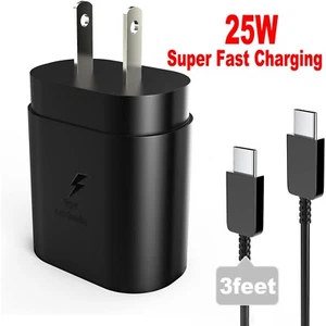 Super Fast Wall Charger 25W 3FT Type C Cable For Samsung S20 S21+S22 S23 Ultra - Picture 1 of 8