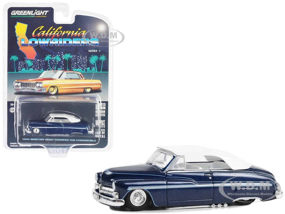 Greenlight 1950 Mercury Eight Convertible Lowrider Dark Blue 1/64 Car 63050B
