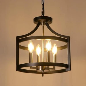 Rustic Farmhouse Chandelier 4 Light Lantern Pendant Ceiling Fixture Kitchen Home - Picture 1 of 7