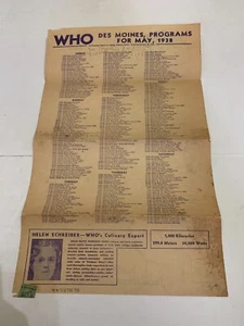 1938 WHO Radio Des Moines Iowa Programs For May with Jack Sprat Advertising - Picture 1 of 2