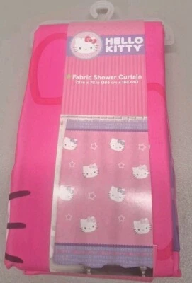New Hello Kitty by Sanrio Fabric Shower Curtain 72" x 72"  Stars Pink Purple Kid - Image 1 of 3