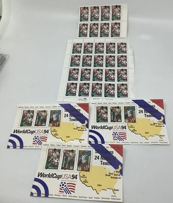 28 - 1994 World Cup Soccer MNH 29c + 3 Commemorative Sheets w 3 Stamps On Each - Image 1 of 4