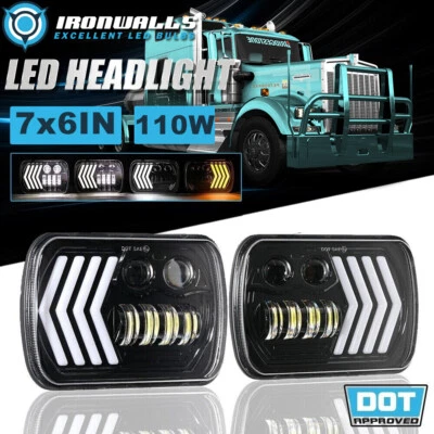 For International Harvester 9200 9400i 4700 4800 7x6" LED Headlights Hi/Lo Beam - Image 1 of 4