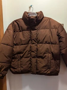Women's XL Brown Amazon Essentials Brown Mock Neck Puffer Jacket NWT - Picture 1 of 11