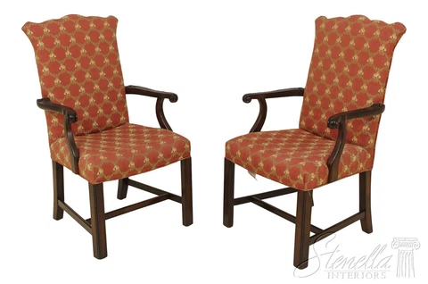 57887EC: Pair HENREDON Chippendale High Back Mahogany Armchairs Cover
