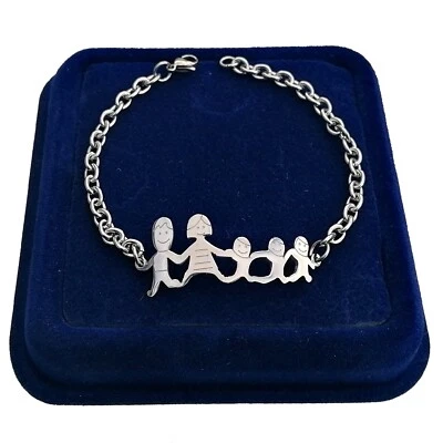 Bracciale Braccialetto Famiglia Acciaio Mamma Papà 3x Figli Maschi M08 - Immagine 1 di 3