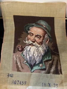 Completed vintage needlepoint tapestry German man 30 x 33cm MP - Picture 1 of 3