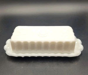Vintage Westmoreland White Milk Glass Butter Dish w/ Lid Paneled Grape  - Picture 1 of 8