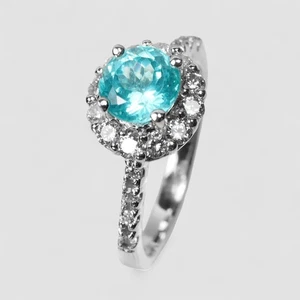 Anelli fatti a mano in argento sterling 925 tormalina Paraiba blu neon elisiana 0,70 ct - Foto 1 di 10