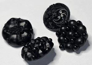 Mixed Lot 4 Antique Buttons Deknatal 1880 Black Glass Brass Shank Vtg Round - Picture 1 of 1