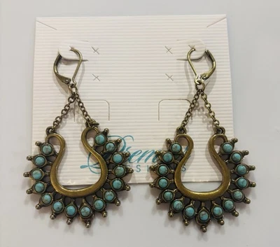 Pendientes Premier Designs Turquesa Lágrima Sunburst Tono Dorado Antiguo Nuevo Regalo Foto 1 de 3