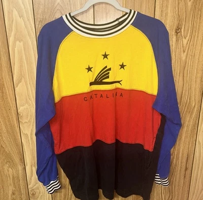 Catalina Vintage Años 90 Color Block Hombre Azul Rojo Amarillo Manga Larga Talla Grande Foto 1 de 4