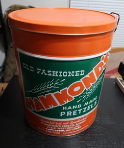 Vintage Metal Chip Snack 5LB Tin Hammond’s Pretzels Lancaster Pa Nice - Picture 1 of 13