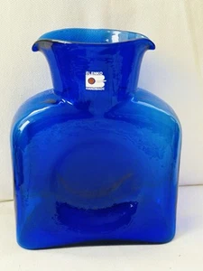 Blenko Cobalt Blue Glass Water Bottle Carafe Vase Double Spout 8" - Picture 1 of 6