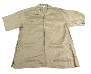 Linea Uomo Mens 100% Ramie Shirt Short Sleeve Button Down Brown Beige Collar XL - Picture 1 of 7