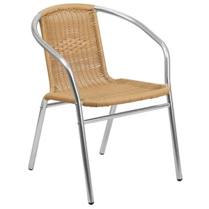 Flash Furniture Lila Aluminum/Rattan Stacking Chair Beige (TLH020BGE) - Picture 1 of 9