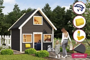 Kinderspielhaus Holz Spielhaus Kinderhaus Kalle terragrau Karibu AKTION - Bild 1 von 14
