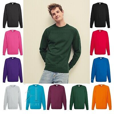 Sweatshirt Raglan Sweat Plain Top Fruit Of The Loom Mens Pullover Jumper Sweater • 12.27€