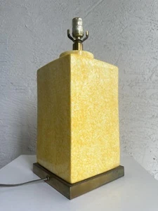 Vintage Mid Century Modern Paul Hanson Yellow Ceramic and Brass Table Lamp - Picture 1 of 9