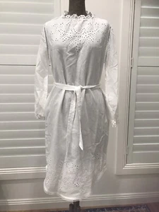 Zimmermann Blanco Lino Algodón Bordado Inglés Vestido Encaje 10 - Imagen 1 de 12