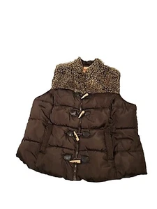 Ruff Hewn Puffer Vest sz 2XL Women’s Brown Zipper Buttons Faux Fur Collar - Picture 1 of 4