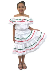 Girl's 3 Color Ribbon Mexican Dress | Florkorico Fiesta dress | Ages 0-12 - Picture 1 of 10