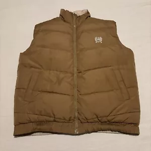 Men’s Cinch Down Fill Reversible Puffer Vest Size Large Brown/Beige READ - Picture 1 of 10