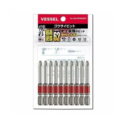 VESSEL 1/4" DRIVER BIT 10 PIECES SET "GOSAI" (PH2x65mm)  GS10P2065DF  from Japan - Image 1 of 3