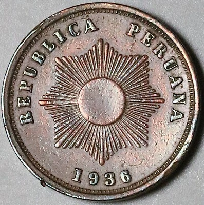 1936 Peru Dos 2 Centavos AU Radiant Sun Coin (24110303R) - Image 1 of 2