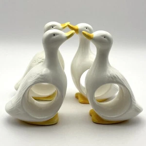 Vintage Bird Napkin Ring Holder Set of 4 White Porcelain Swan Goose - Picture 1 of 6