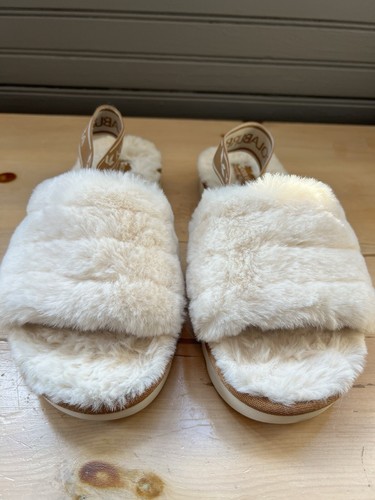UGG Koolaburra FUZZ'N II pantofole donna taglia 6 bianche slide scarpe camera da letto