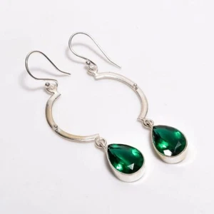 Emerald Gemstone Dorp Earring 952 Sterling Silver Handmade Women's Jewelry #731 - Picture 1 of 2