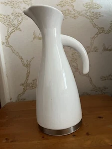 Moderner weißer Keramik Krug/Karaffe/Krug mit Edelstahlrand (2pt) - Bild 1 von 6