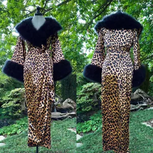 Ladies Bathrobe Fashion Leopard Print Fur Collar Bathrobe Dress Party Custom - Picture 1 of 6