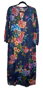 Johnny Was Long Kaftan Dress Plus 3X Ocean Dreamer Puff Sleeve Maxi Coverup $298 - Picture 1 of 7