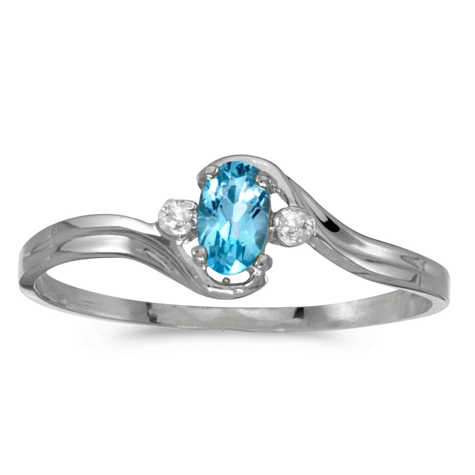14k White Gold Oval Blue Topaz And Diamond Ring (CM-RM1678XW-12) - Image 1 of 1