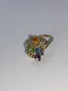 Size 10 Vintage 10k CJC Designer Marked Ring Retro Chic Multi Gem Stones Diamond - Picture 1 of 20