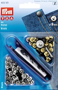PRYM RIVETTI bottoni 9mm ARGENTO Ferro Antico 403101 Tasche Jeans Decorazioni - Foto 1 di 1